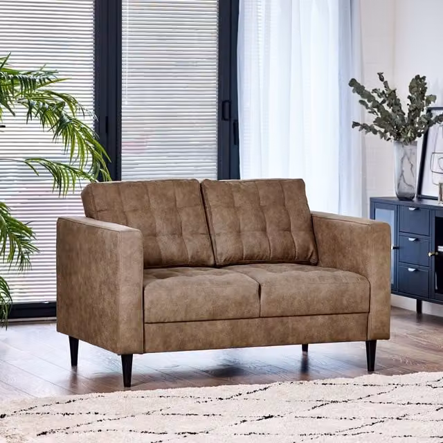 FurnitureboxUK Juno Brown Faux Leather 2 Seater Sofa