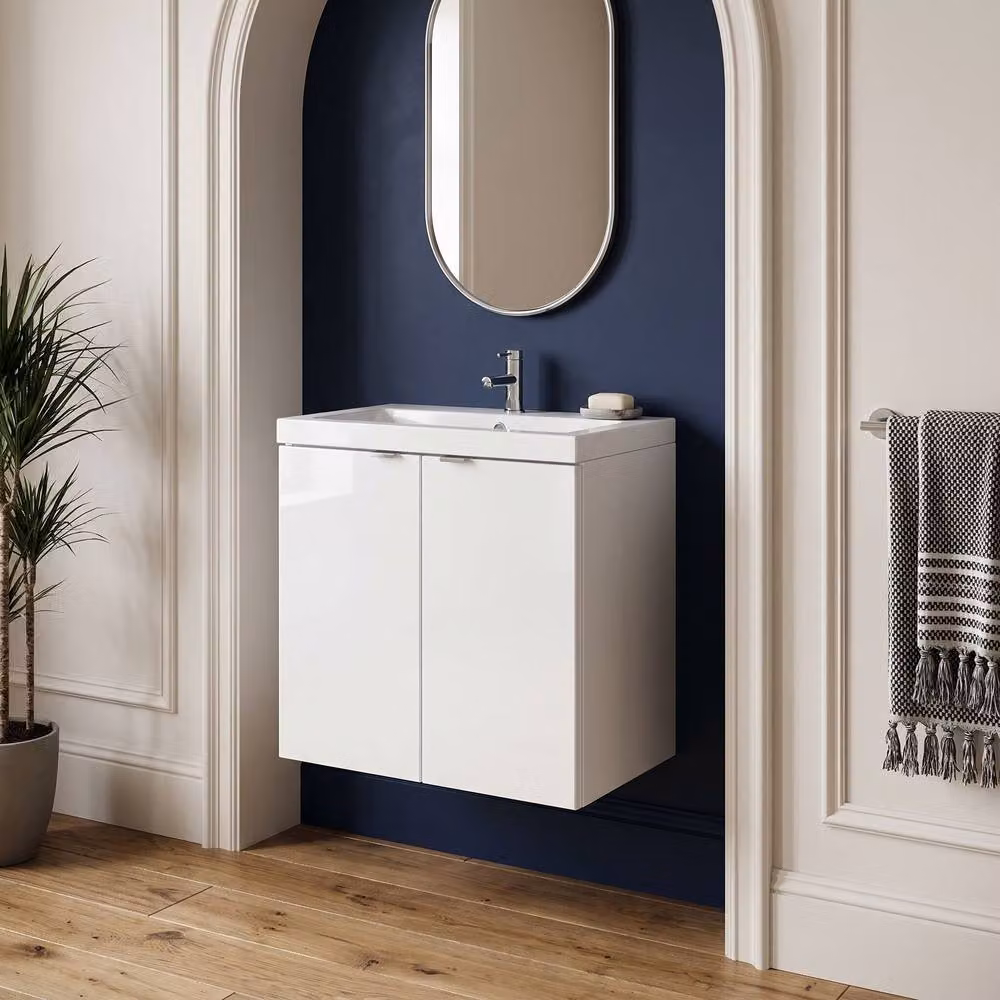 Balterley Alrewas 2 Door Wall Hung Vanity Basin Unit, Gloss White, Width: 50 cm – 2
