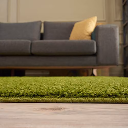 THE RUGS Green Plain Shaggy Square Rug, W/D/H: 120 x 120 x 3 cm – 4
