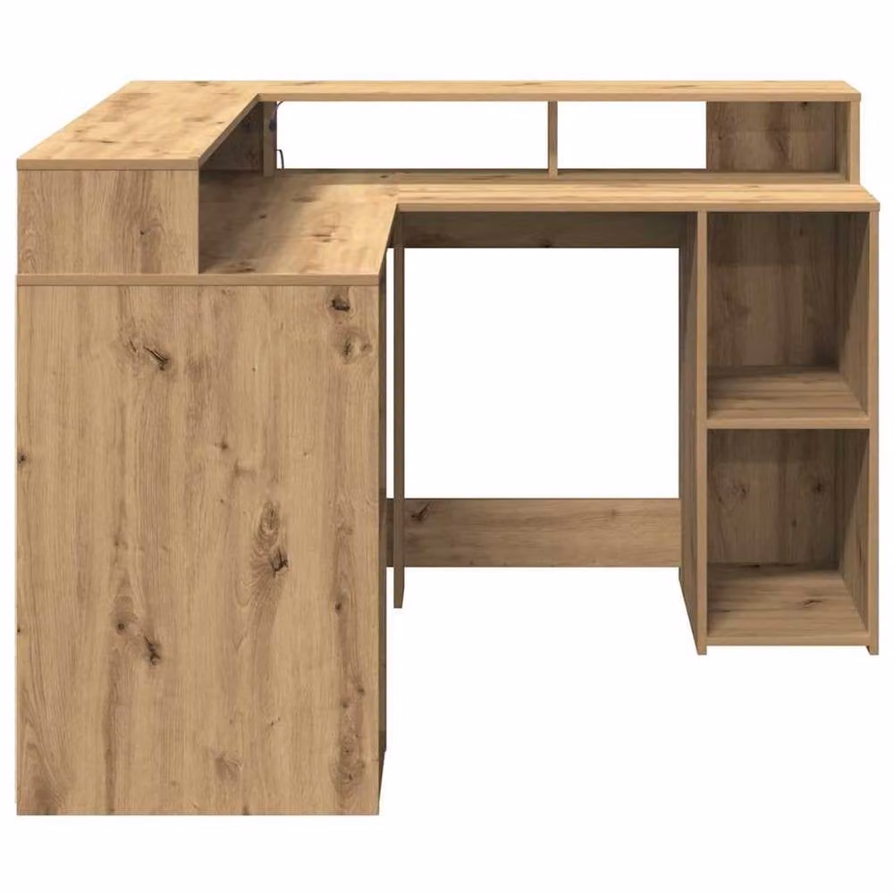 Berkfield Home Soft Desk with LED Lights in Artisan Oak and Brown, W/D/H: 130 x 130 x 91 cm – 4