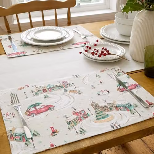 Catherine Lansfield Christmas Town Cotton Dining Placemats, 4 Pack, Beige/Sand/Multicolour, W: 30 cm, D: 46 cm