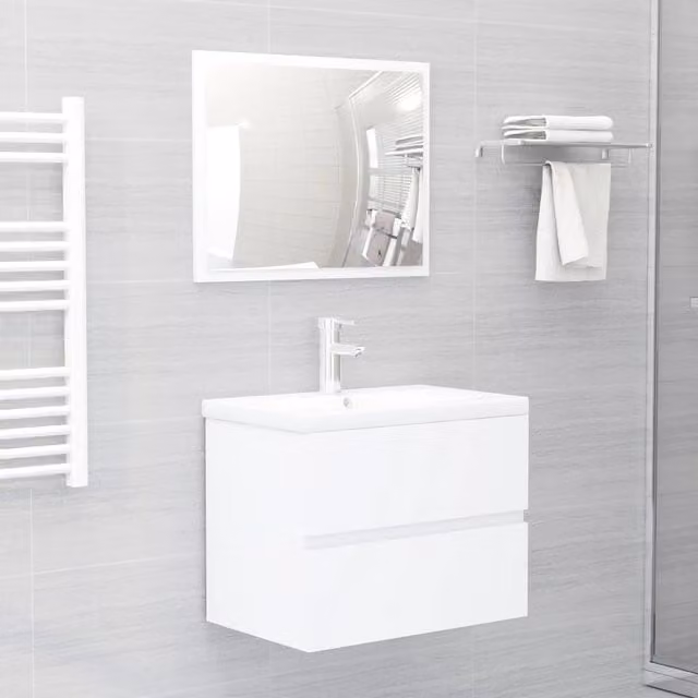 Berkfield Home 2 Piece Modern Glossy White Bathroom Furniture Set with Vanity Unit and Mirror Cabinet