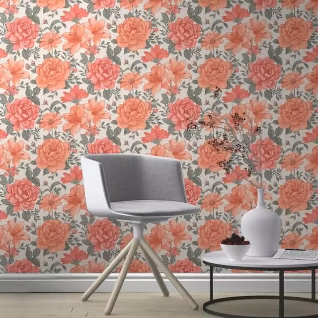 Rasch English Flowers Country Style Floral Botanical Vinyl Paste The Wall Wallpaper in Pink and White