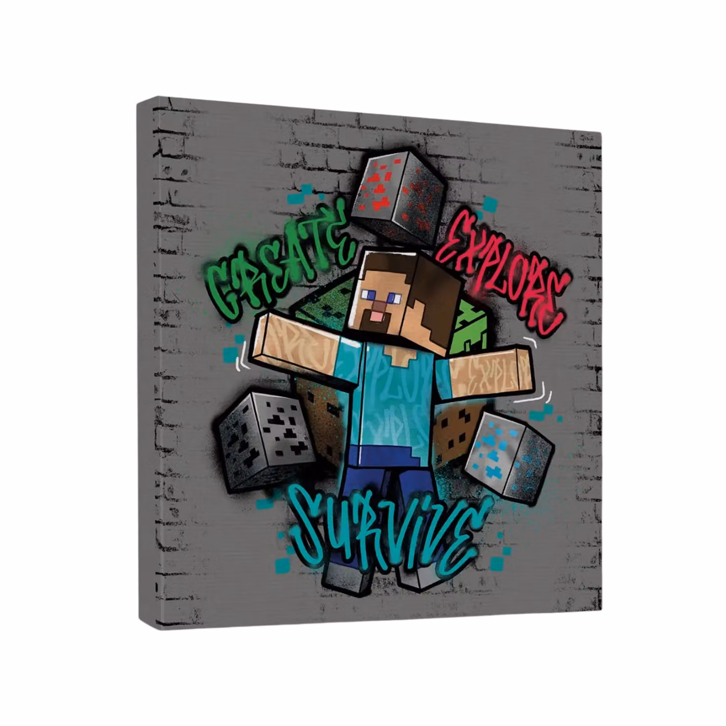 Minecraft Survive Typography Canvas Wall Print in Grey – 2
