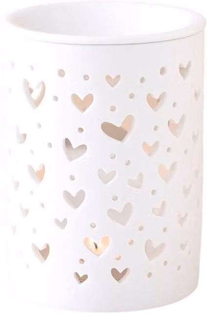 Something Different Wholesale White Ceramic Heart Cut Out Oil Burner and Wax Warmer H x W x D: 11.5 x 11.5 x 8.5 cm
