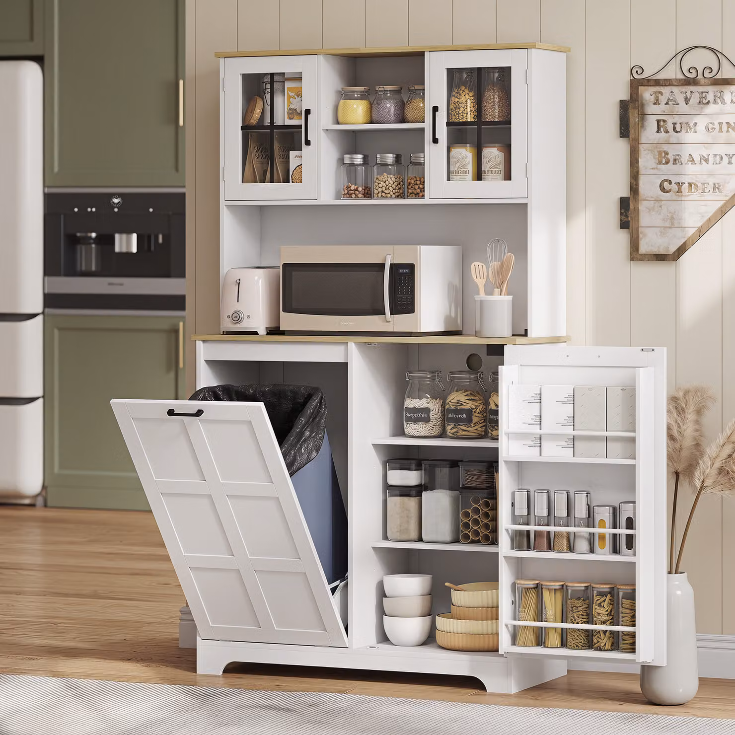 HOMCOM Tall White Kitchen Cabinet with 3 Doors, Internal Shelves and 2 Glass Doors – 2