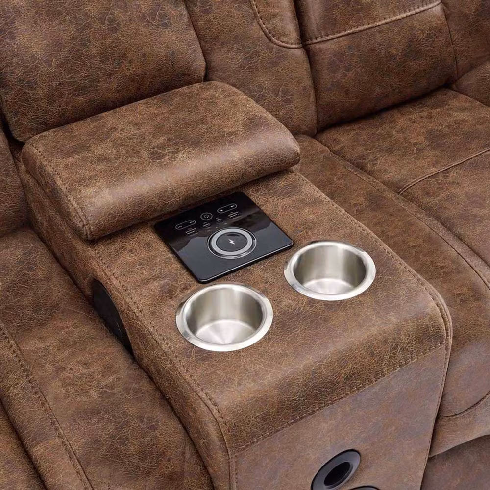 Furnishings For Less UK Juniper Electric Recliner Sofa Set, 2+1+1 Configuration in Brown with USB Charging and Cup Holders – 5