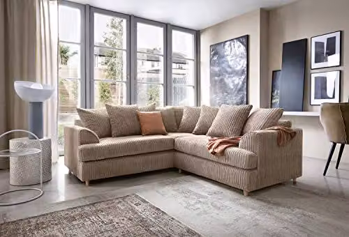 Abakus Direct Ferguson Left Facing Corner Sofa in Brown Cord Fabric – 3