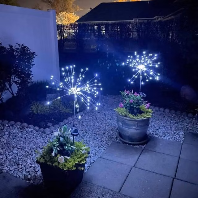 NESTLUNE 4-Piece Solar LED Starburst Firework Stake Lights in Multicolour