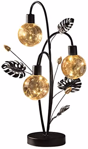 mysmartbuy Golden Lily Globe Table Lamp, Art Deco Battery Powered LED Light in Black and Gold/Brass with 24 Warm White Lights and Glass Spheres, H 45.5 cm – 2