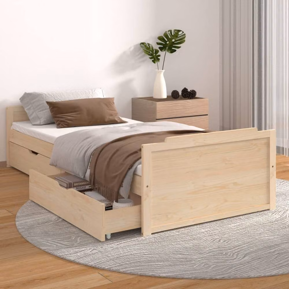 Berkfield Home Beautiful Solid Wood Pine Bed Frame with Drawers in Natural – 2