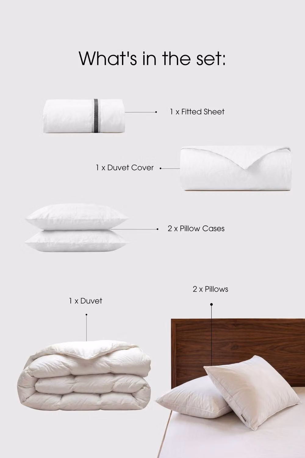 Bedable Super King 100% Cotton Percale Bedding Bundle in White, including Duvet Cover, Fitted Sheet, Duvet and 2 Pillows