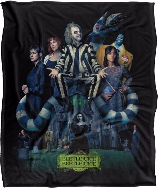 Warner Bros. Beetlejuice Beetlejuice 2024 Vintage Poster Super Soft Fleece Throw Blanket, Multicolour, W: 152 cm, D: 127 cm – 6