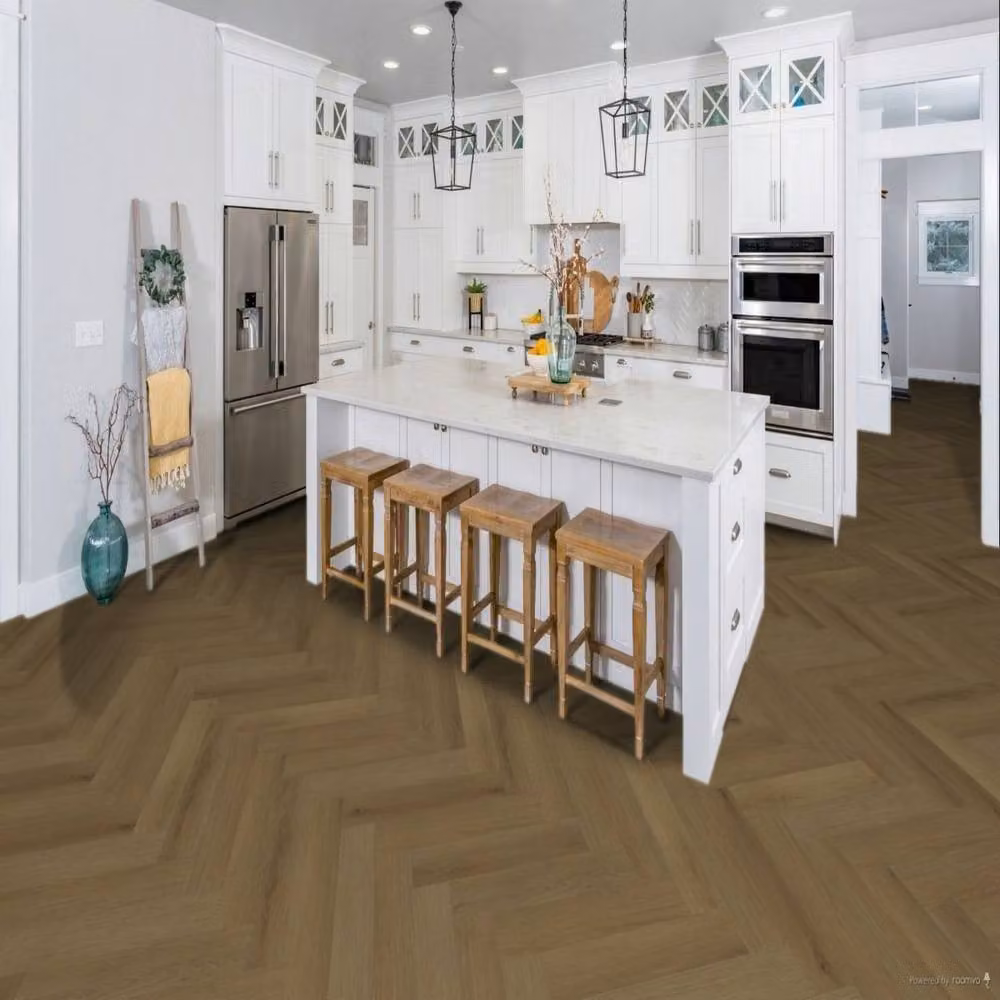 FirmfitOSH Herringbone Wood Effect Click Lock Luxury Vinyl Tile, Brown, 7.5mm – 2