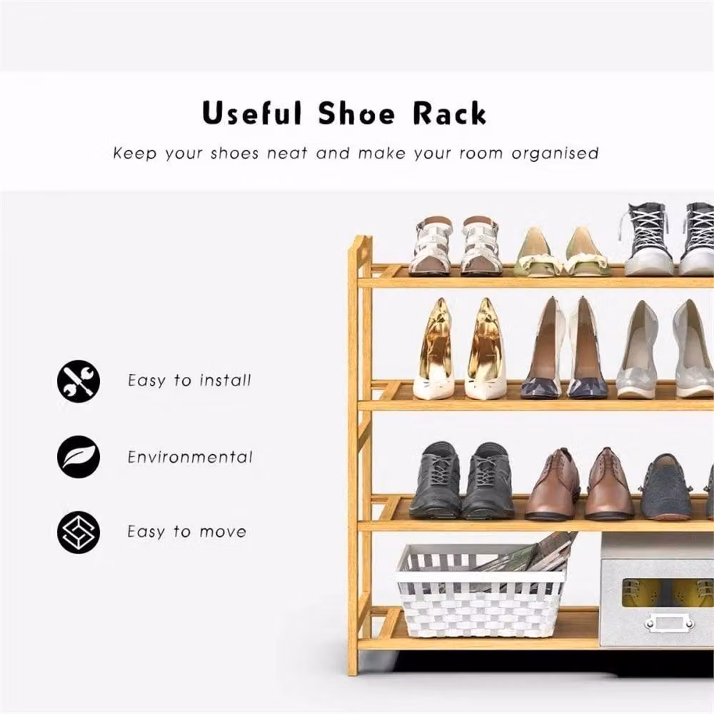 KORVIXA 6-Tier Bamboo Shoe Rack in Brown, Width: 100 cm – 2