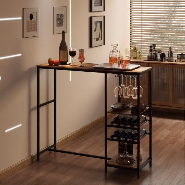 Costway Rustic Brown Wood Bar Height Dining Table