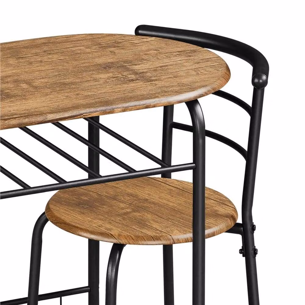 Kelvenix Compact Brown Industrial Dining Room Set with Table and Chairs – 3