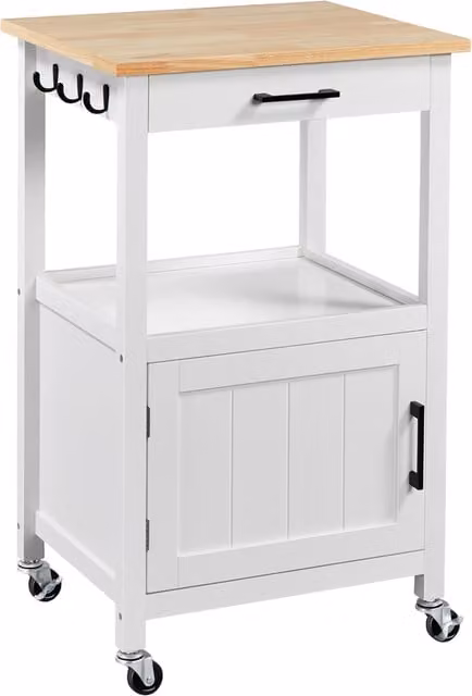 Yaheetech White Rolling Kitchen Storage Cart with MDF and Pine Wood Finish