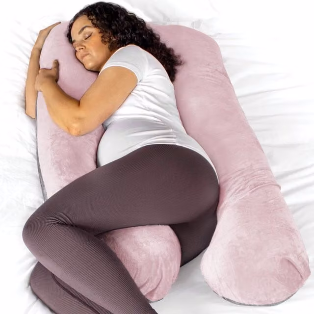 Aamira Women's U-Shaped Memory Foam Pregnancy Pillow in Pink and Grey