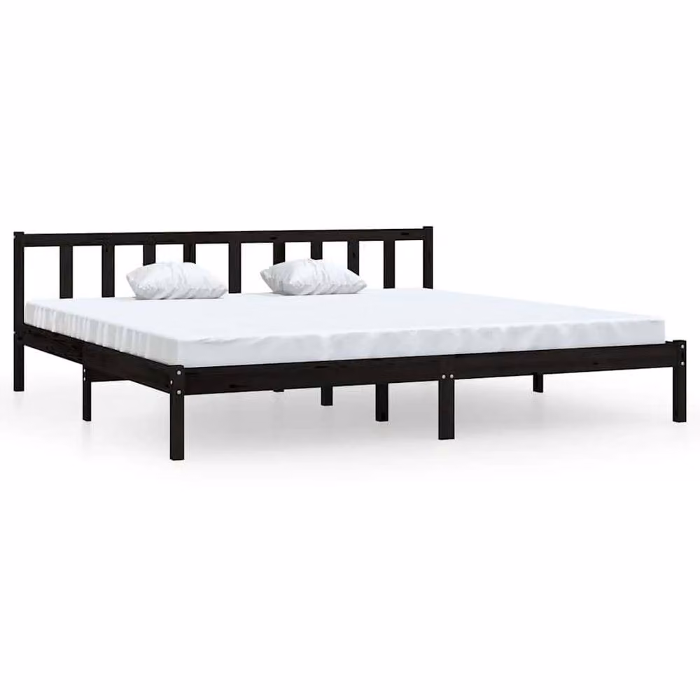 Berkfield Home Modern Black Solid Pinewood Bed Frame W/D/H: 200 x 200 x 69.5 cm – 3
