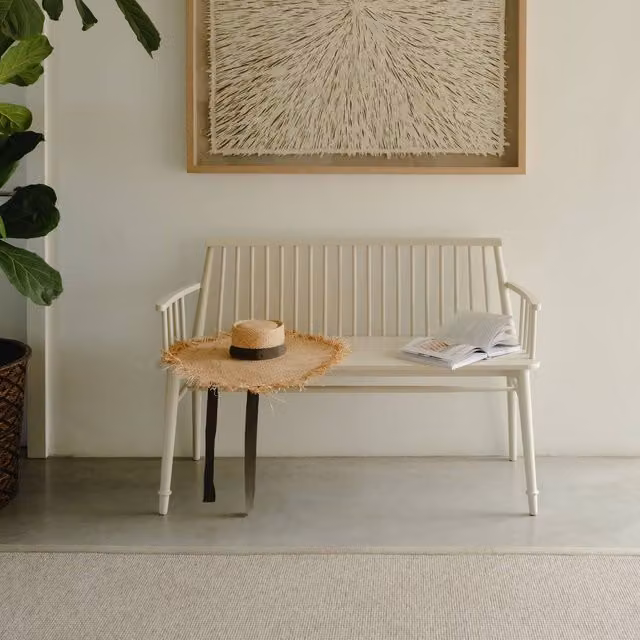Statement Furniture Queensbury Wooden Bench with Back and Armrests in Beige, Green or White, W/D/H: 122 x 47 x 47 cm – 1