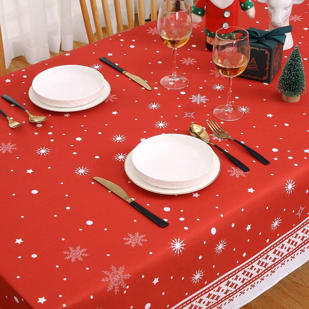 London Boutique Festive Red Snowflake Christmas Tablecloth, W: 137.16 cm, D: 200.66 cm – 3
