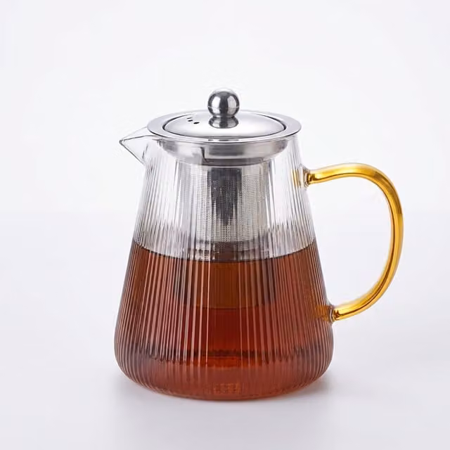 Eden & Willow Ribbed Glass Teapot with Stainless Steel Infuser, Transparent