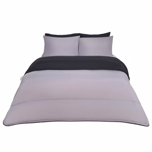OHS Double Coverless Microfibre Duvet and Pillowcase Set, 10.5 Tog, Black and Grey, W/D/H: 200 x 200 x 56 cm – 1