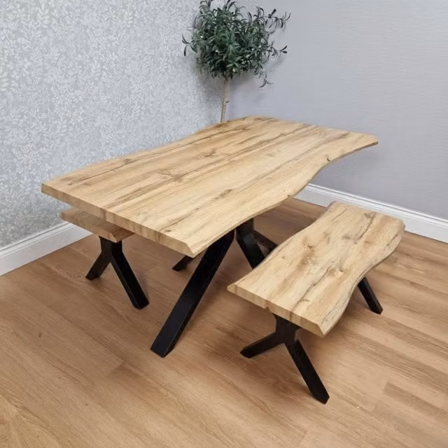 KOSY KOALA Modern Rectangular Dining Table and Two Benches Set in Brown