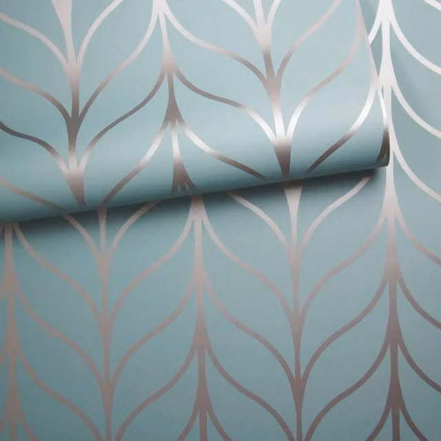 Nordara Art Deco Striped Metallic Blue Paper Wallpaper