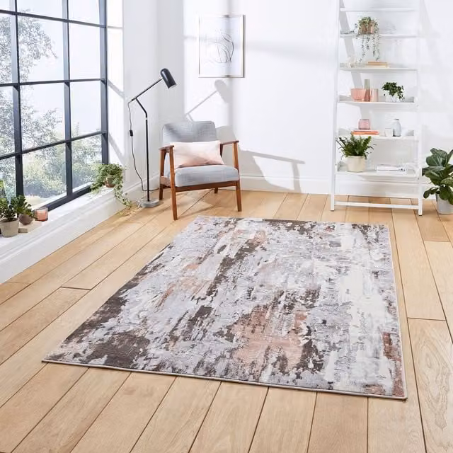 Apollo GR580 Modern Abstract Metallic Effect Yarn Rug in Grey Rose, W: 200 cm, D: 290 cm