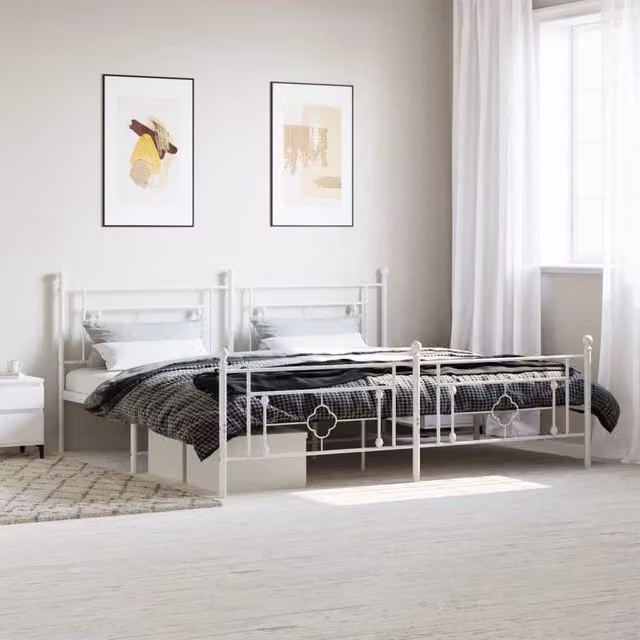 Berkfield Home Metal Bed Frame with Footboard in White – 1