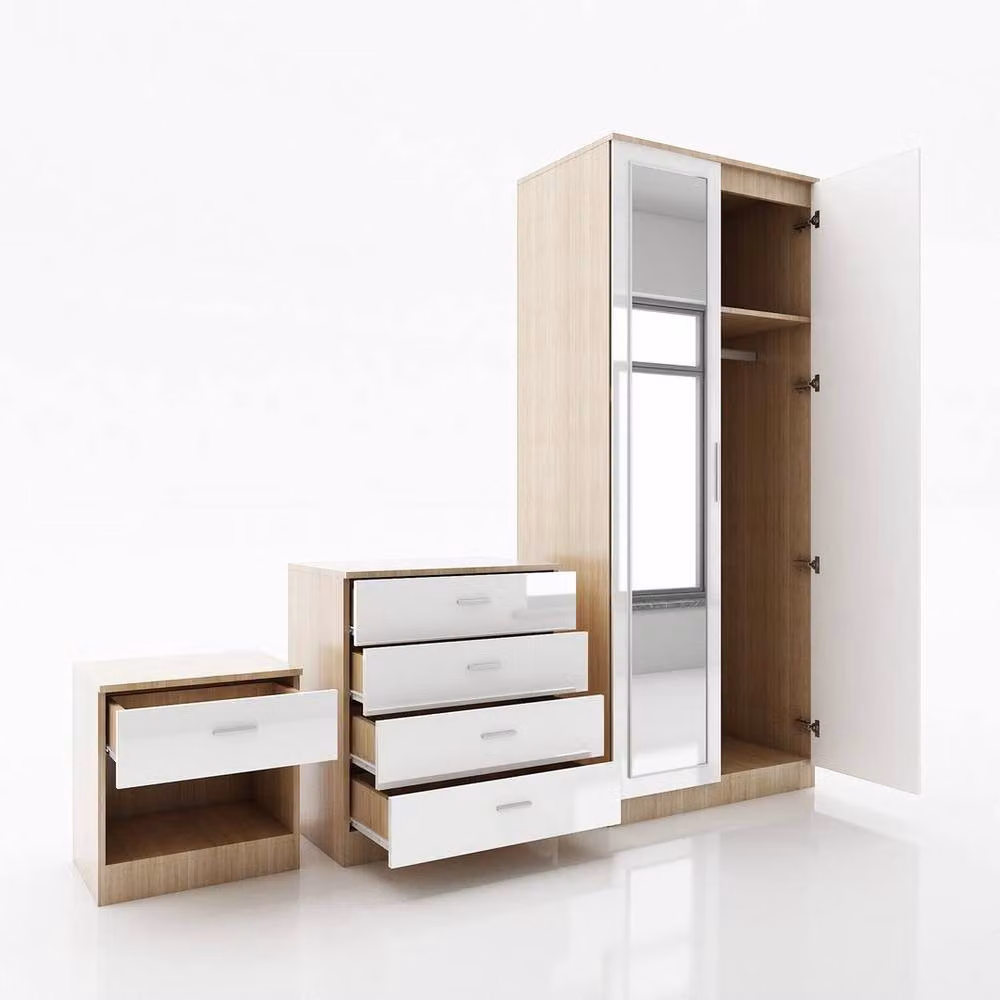 FORGEVIO 3 Piece High Gloss Modern Bedroom Furniture Set in White – 2