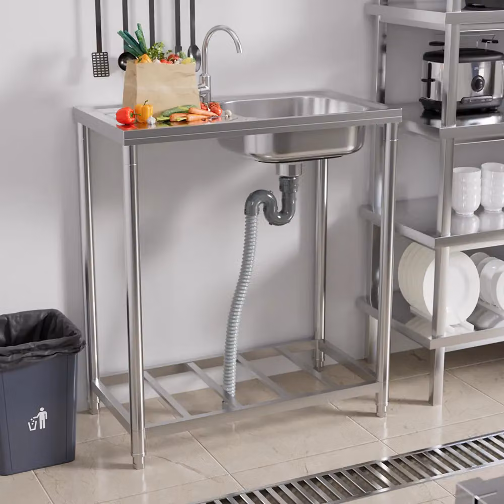 Living and Home Free Standing Stainless Steel Single Bowl Sink in Silver, W/D/H: 75 x 40 x 85 cm – 2