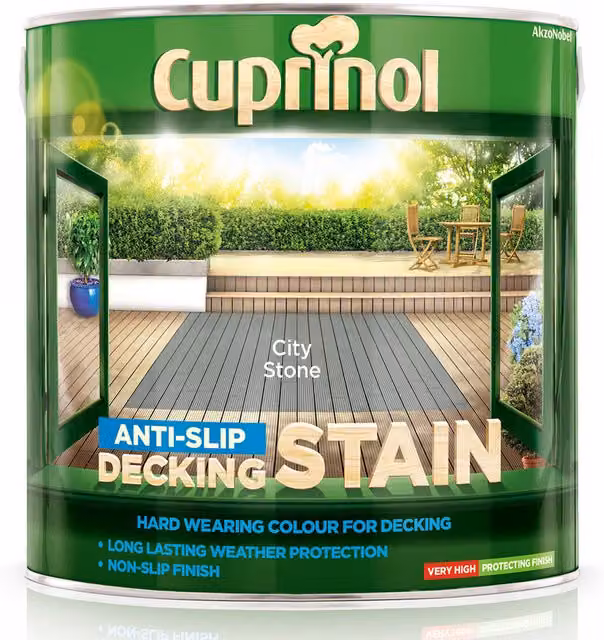 Cuprinol Anti-Slip Decking Stain in City Stone Grey, Weatherproof and Fungicidal Wood Protector