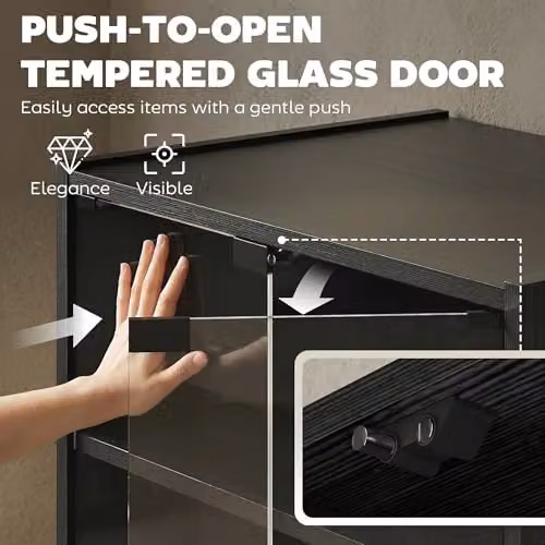 HOMCOM Modern Black Hi-Fi Stand with Glass Doors and Internal Shelves, W: 91 cm, D: 40 cm, H: 54 cm – 4