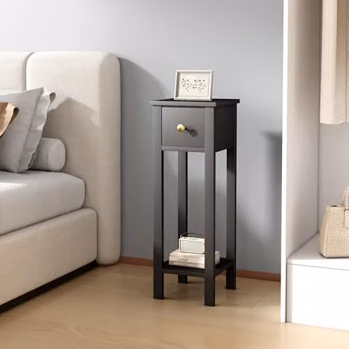 MCC Direct Amelia Set of 2 Solid Wood Bedside Tables with Open Shelf and Drawer, Black – 5