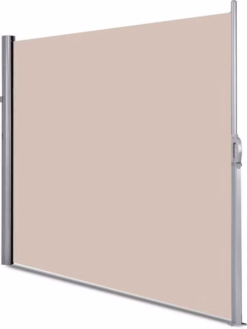 Costway Retractable Folding Side Awning Screen in Beige Polyester and Aluminium, W/H: 300 x 180 cm