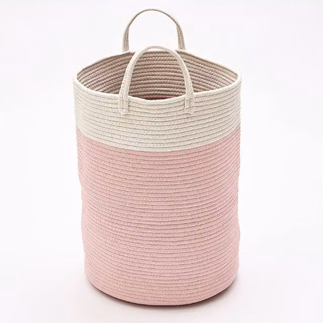 ExtraStar Large Cotton Woven Storage Basket with Decorative Balls in Pink