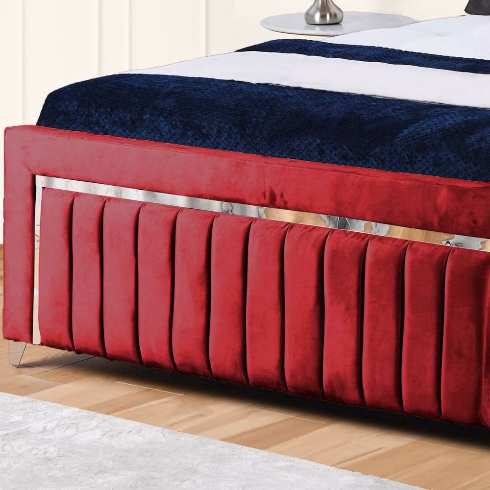 UK Bed Furniture Modern Upholstered Velvet Bed Frame in Red, W/D/H: 120 x 200 cm – 3