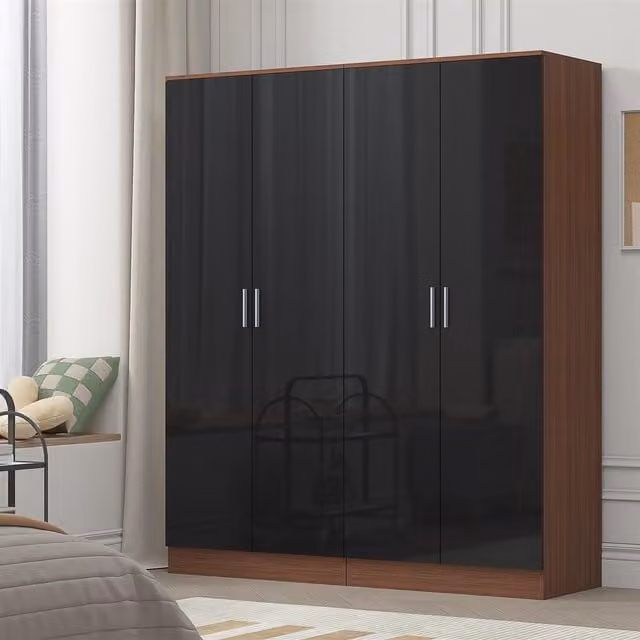 REFLECT Wardrobe Bundle of 2x 2-Door Wardrobes in Black High Gloss and Matt Walnut