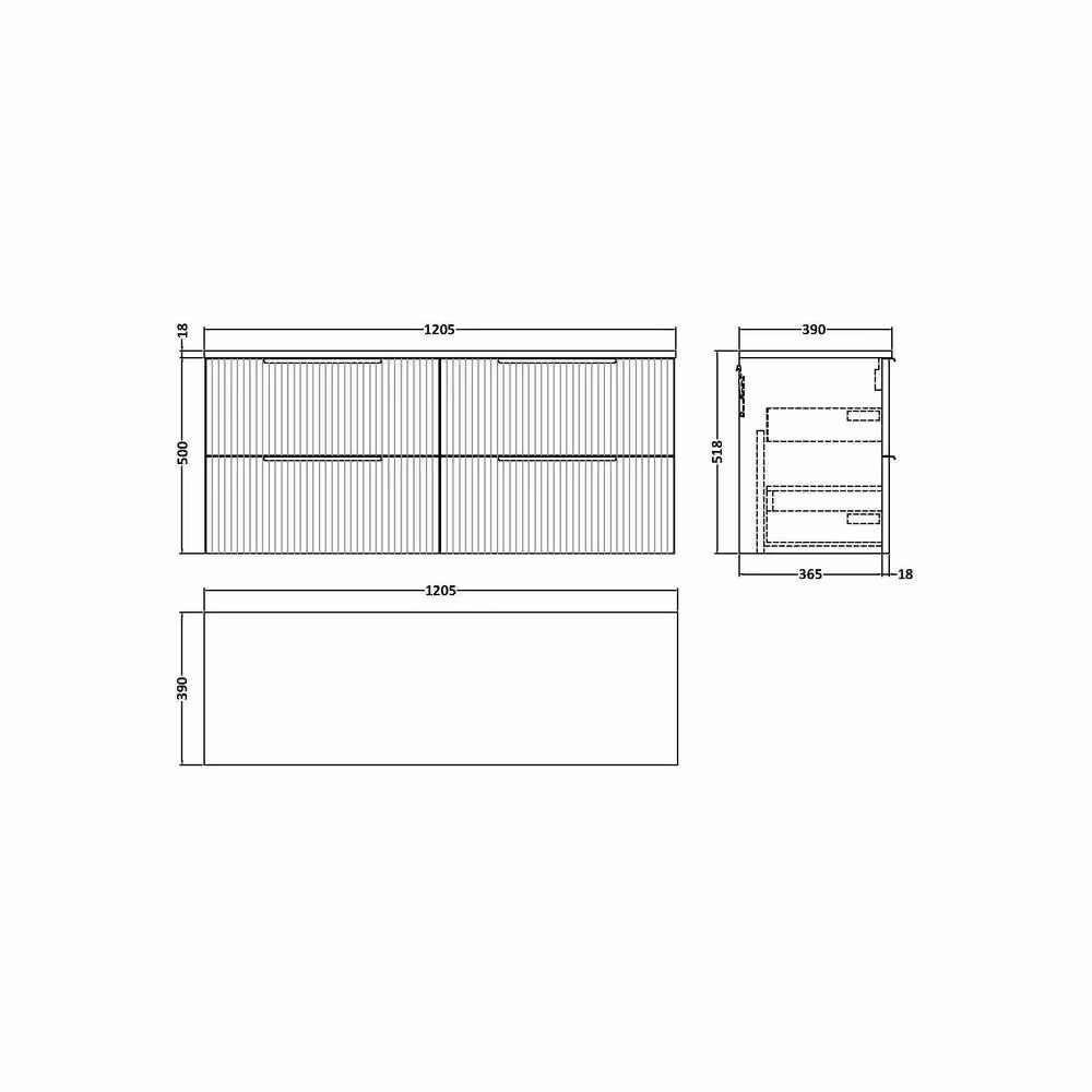 Balterley Tixall Fluted 4 Drawer Wall Hung Vanity Unit, Satin Green, Width: 120 cm – 2