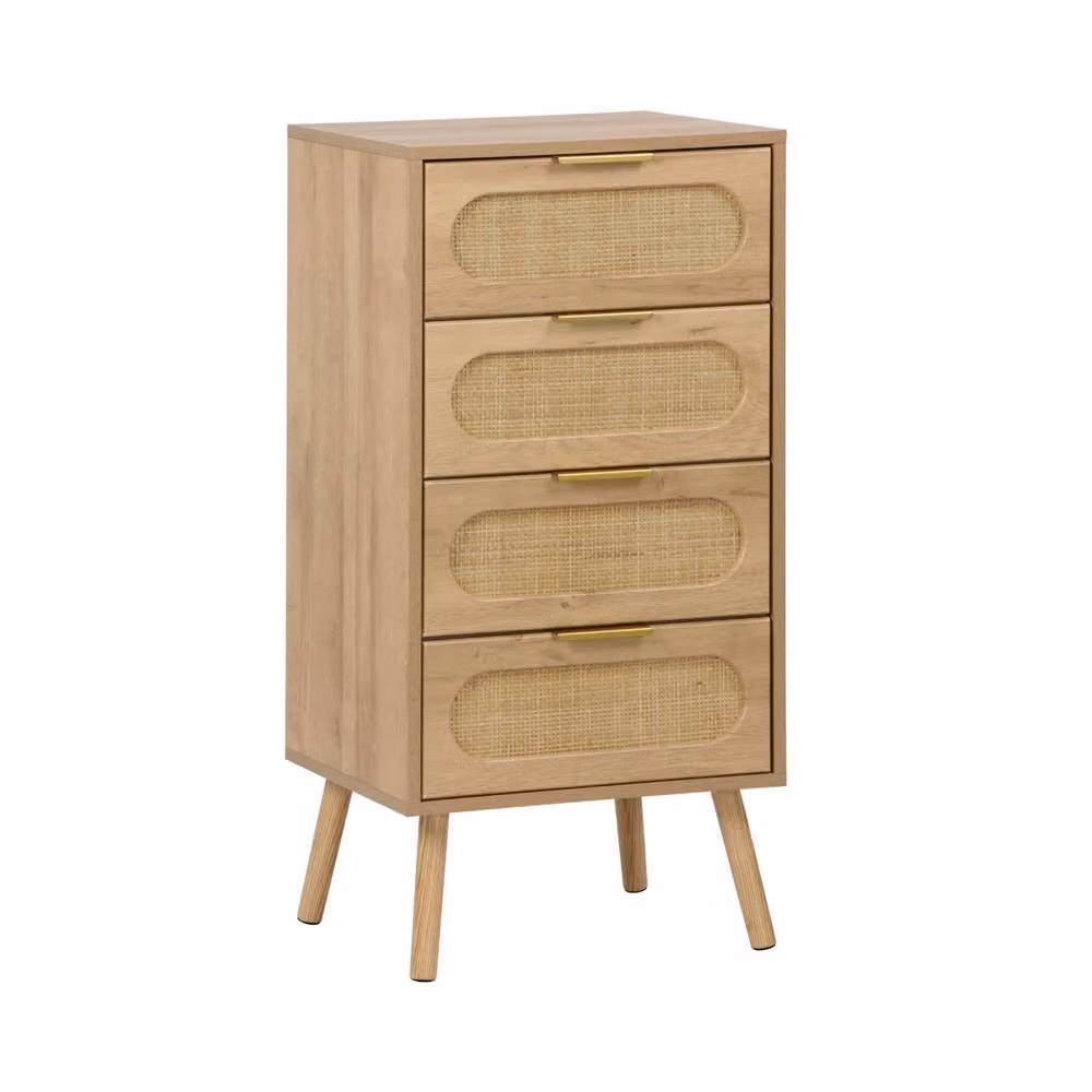 sweeek 4-Drawer Wood and Cane Effect Chest in Brown – 2