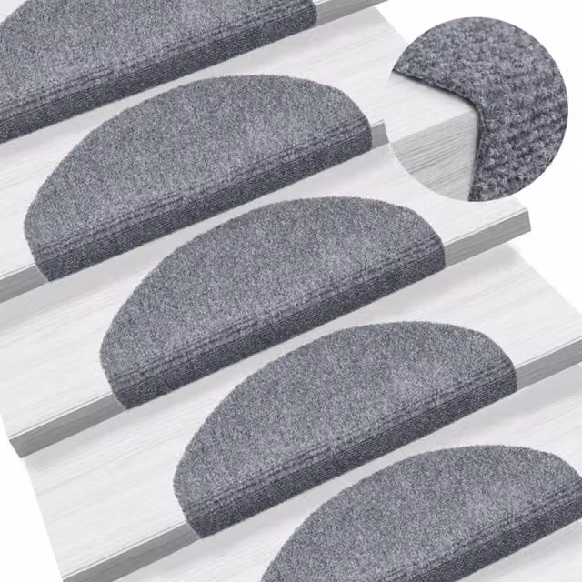 Berkfield Home Self-adhesive Needle Punch Stair Mats, 5 Pieces, Light Grey, W/D/H: 65 x 21 x 4 cm