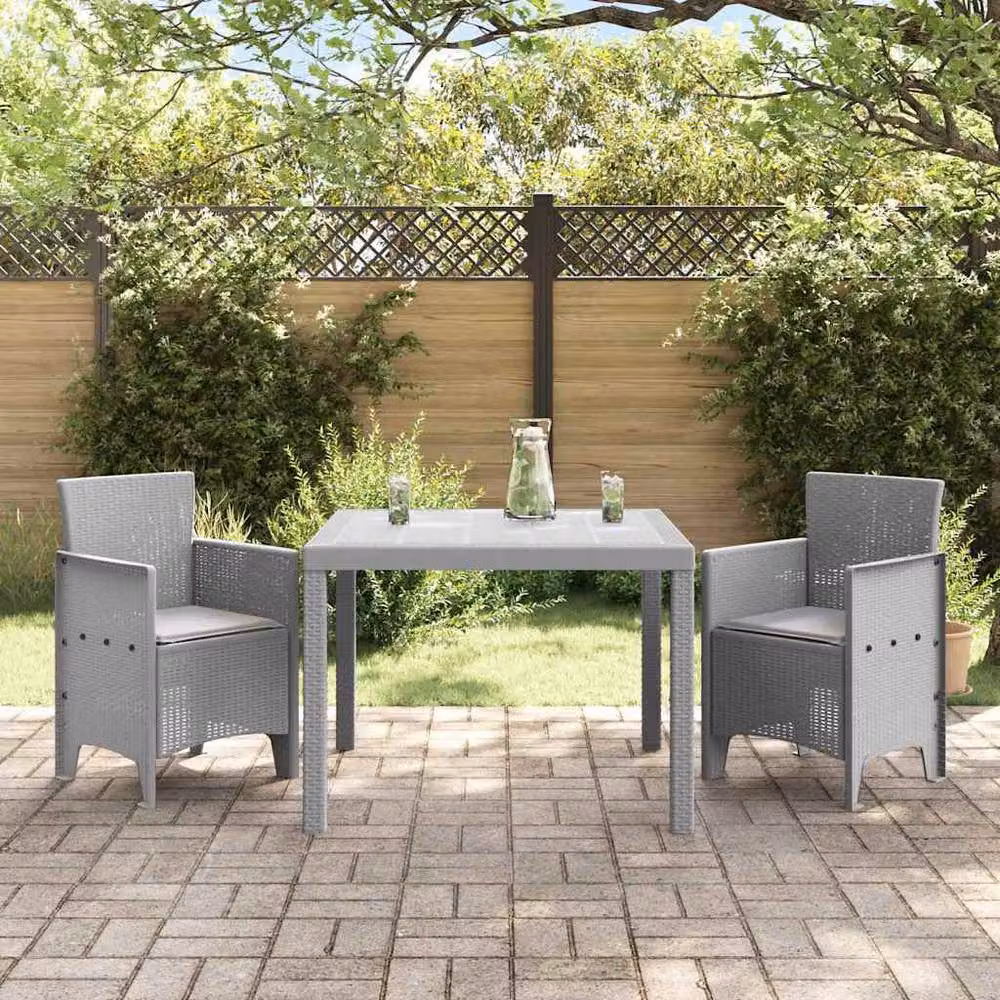 Berkfield Home 3 Piece Garden Dining Set with Light Grey Cushions and Poly Rattan – 3