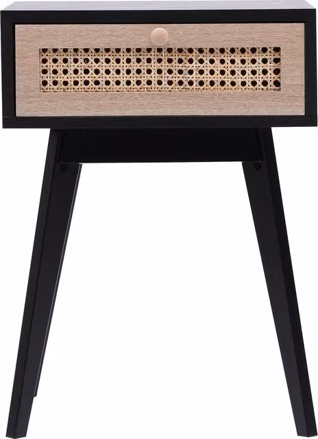 Spot On Dealz Black Rattan and Ash Wood Bedside Table