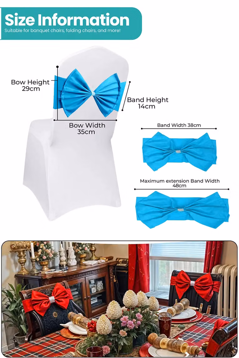 Neel Blue Pack of 10 Stretchy Chair Sash Bands with Slider Buckles in Turquoise