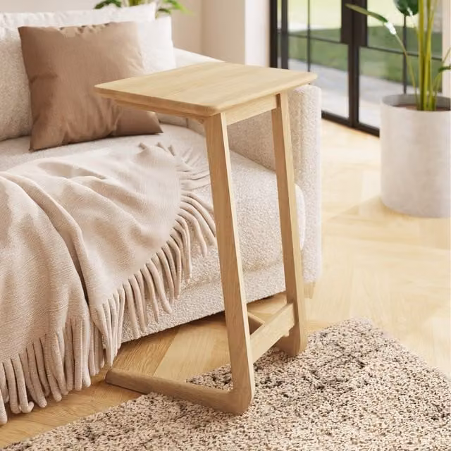 FWStyle Natural Ash Wooden Sofa Snack Table in Brown with Scandinavian Design