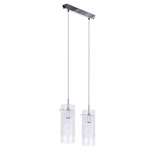 Netlighting Modern Hanging Pendant Light in Chrome and Grey with Transparent Glass Shades, 2-Light, E27 – 2