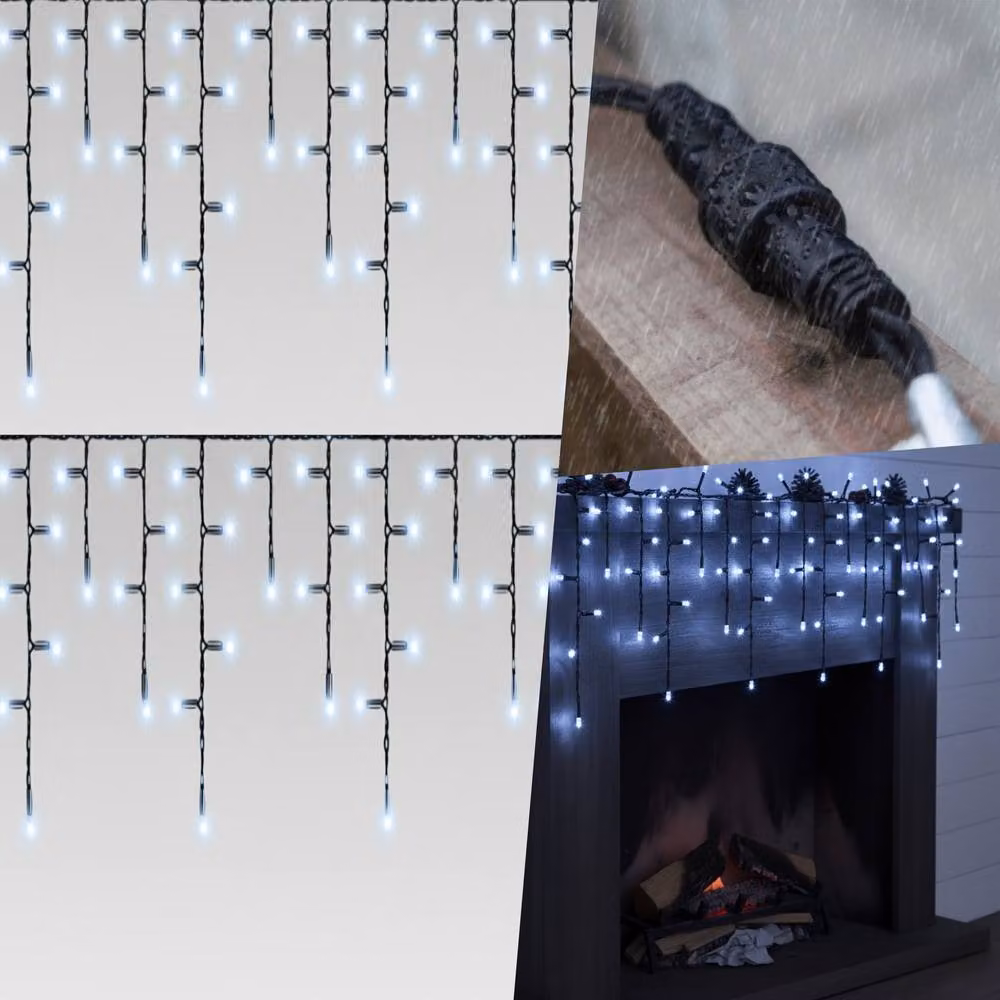 Pegdev Connectable Cool White LED Icicle Lights with Black Rubber Cable, 6m – 3